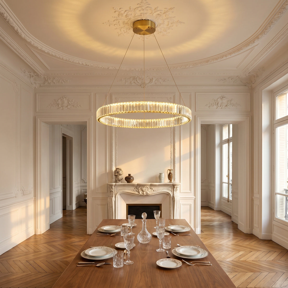 Lustre Halo, dans un appartement haussmannien, allumée