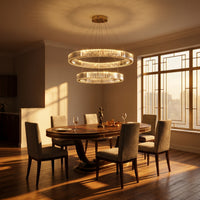 Lustre Halo coloris 36 + 55 cm, à l'heure dorée, allumée