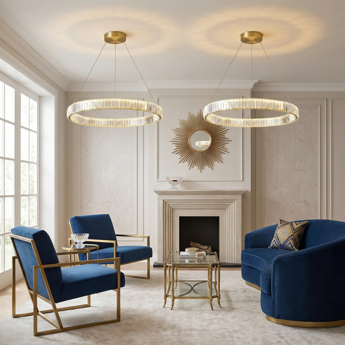 Lustre Halo, dans un intérieur lumineux, allumée