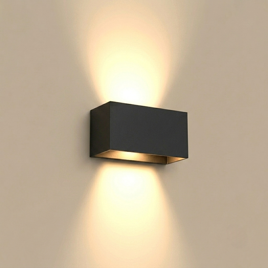 Applique murale IP65 intérieur extérieur noir 24 W sur fond beige