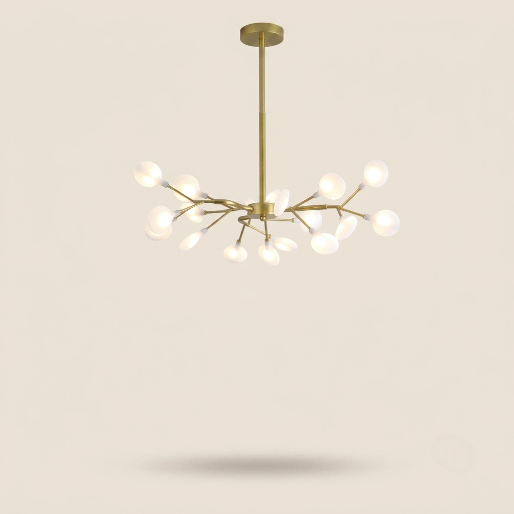 Lustre Lucioles Doré modèle A 18 branches sur fond beige