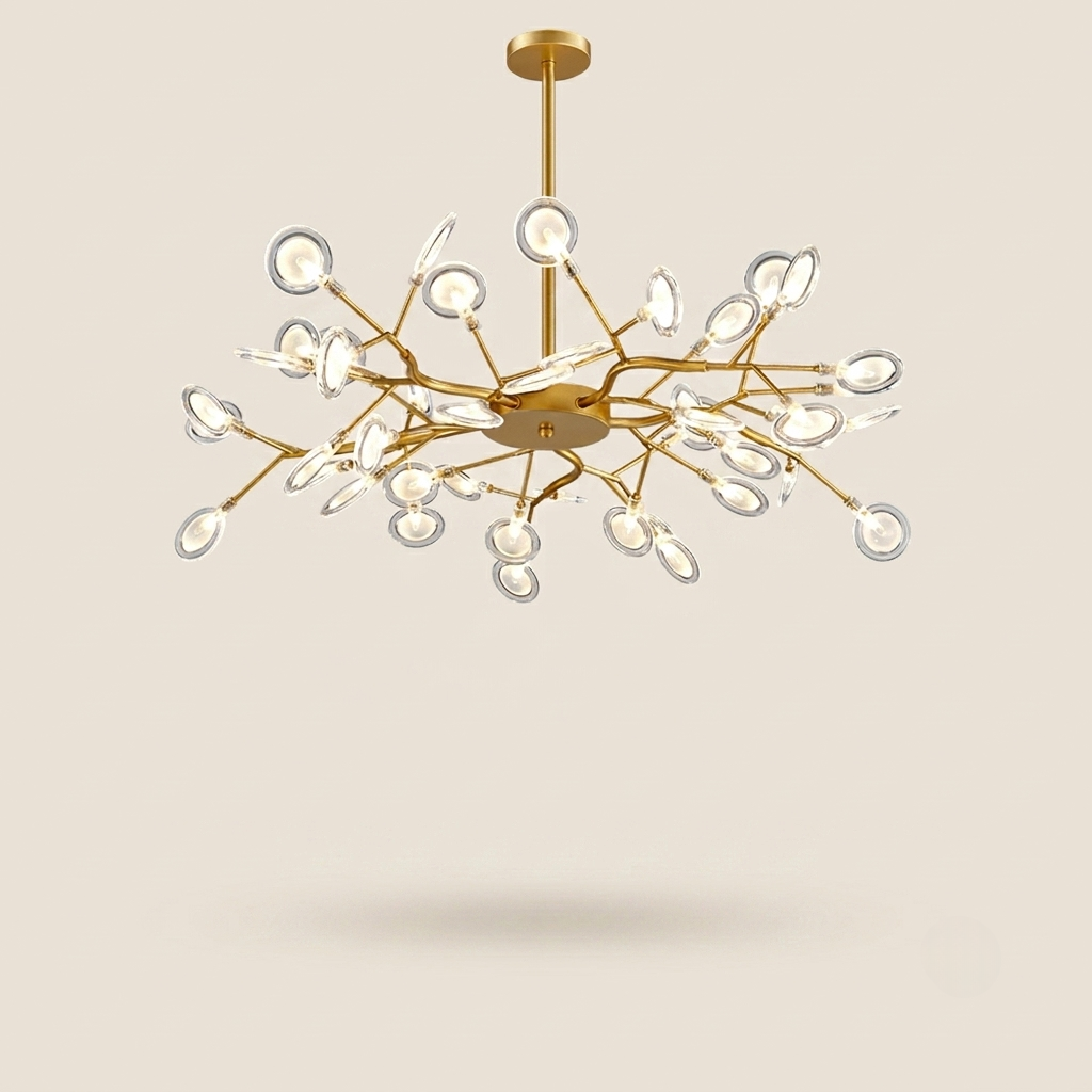 Lustre Lucioles Doré modèle B 45 branches sur fond beige