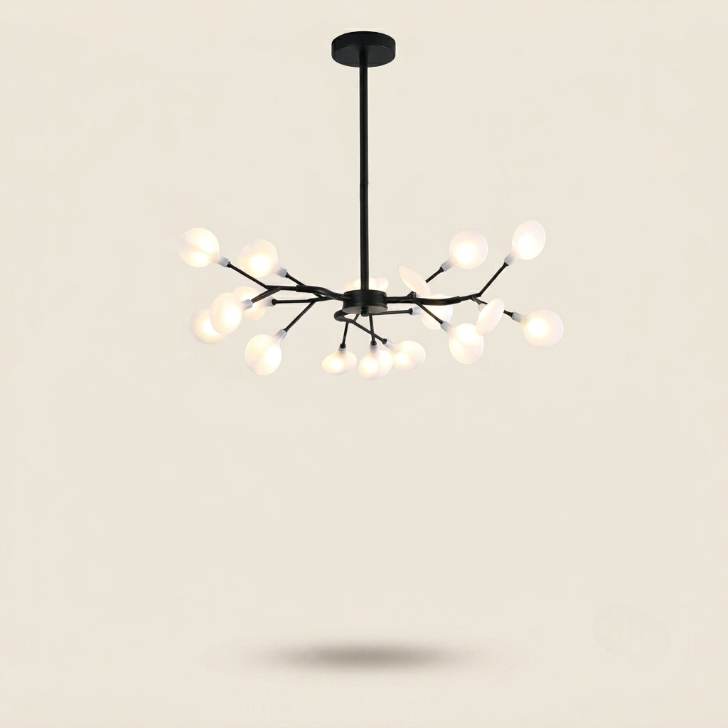 Lustre Lucioles Noir modèle A 18 branches sur fond beige