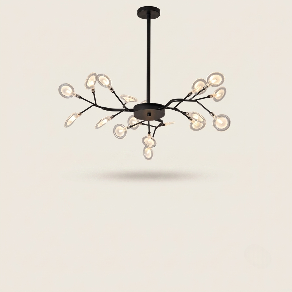 Lustre Lucioles Noir modèle B 18 branches sur fond beige