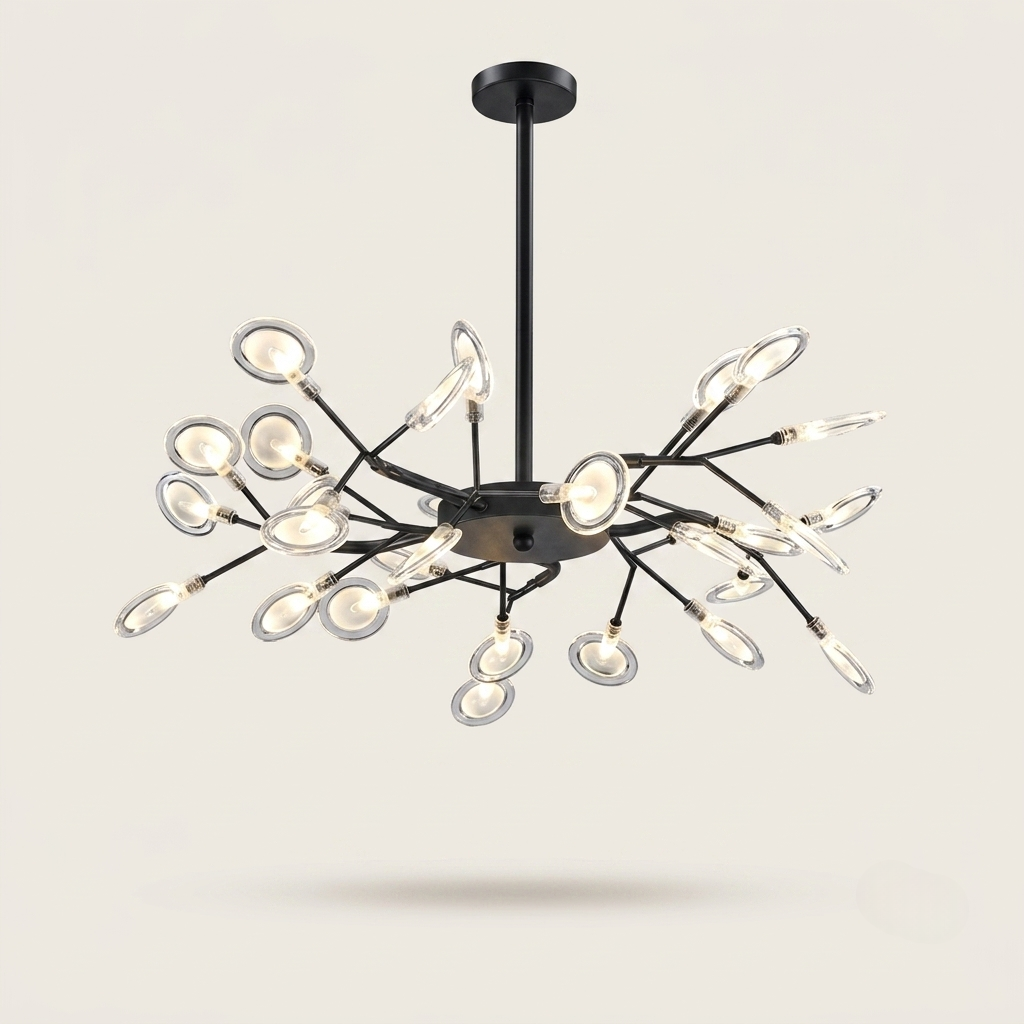 Lustre Lucioles Noir modèle B 30 branches sur fond beige