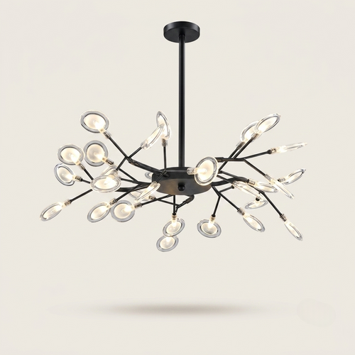 Lustre Lucioles Noir modèle B 30 branches sur fond beige