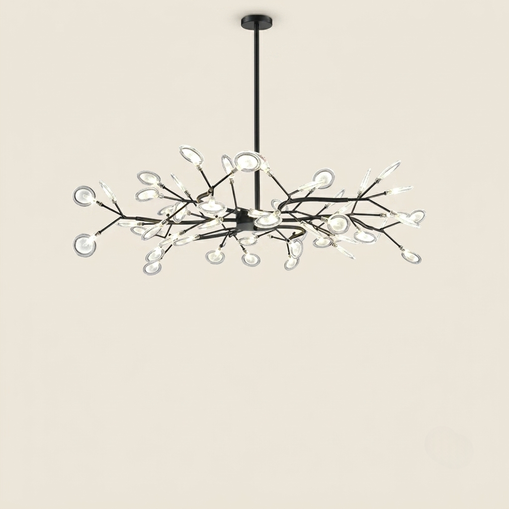 Lustre Lucioles Noir modèle B 54 branches sur fond beige