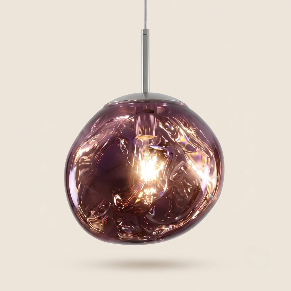 Suspension Mercure verre mercurisé Violet foncé sur fond beige