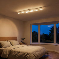 Plafonnier Sillage coloris blanc, à la tombée de la nuit, cosy, allumée
