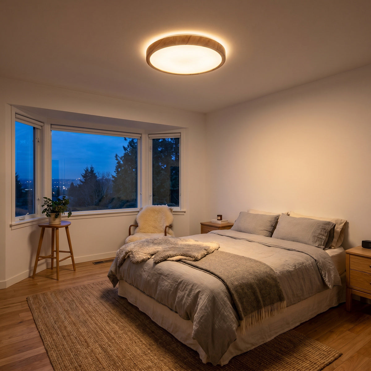 Plafonnier Éclipse, à la tombée de la nuit, cosy, allumée