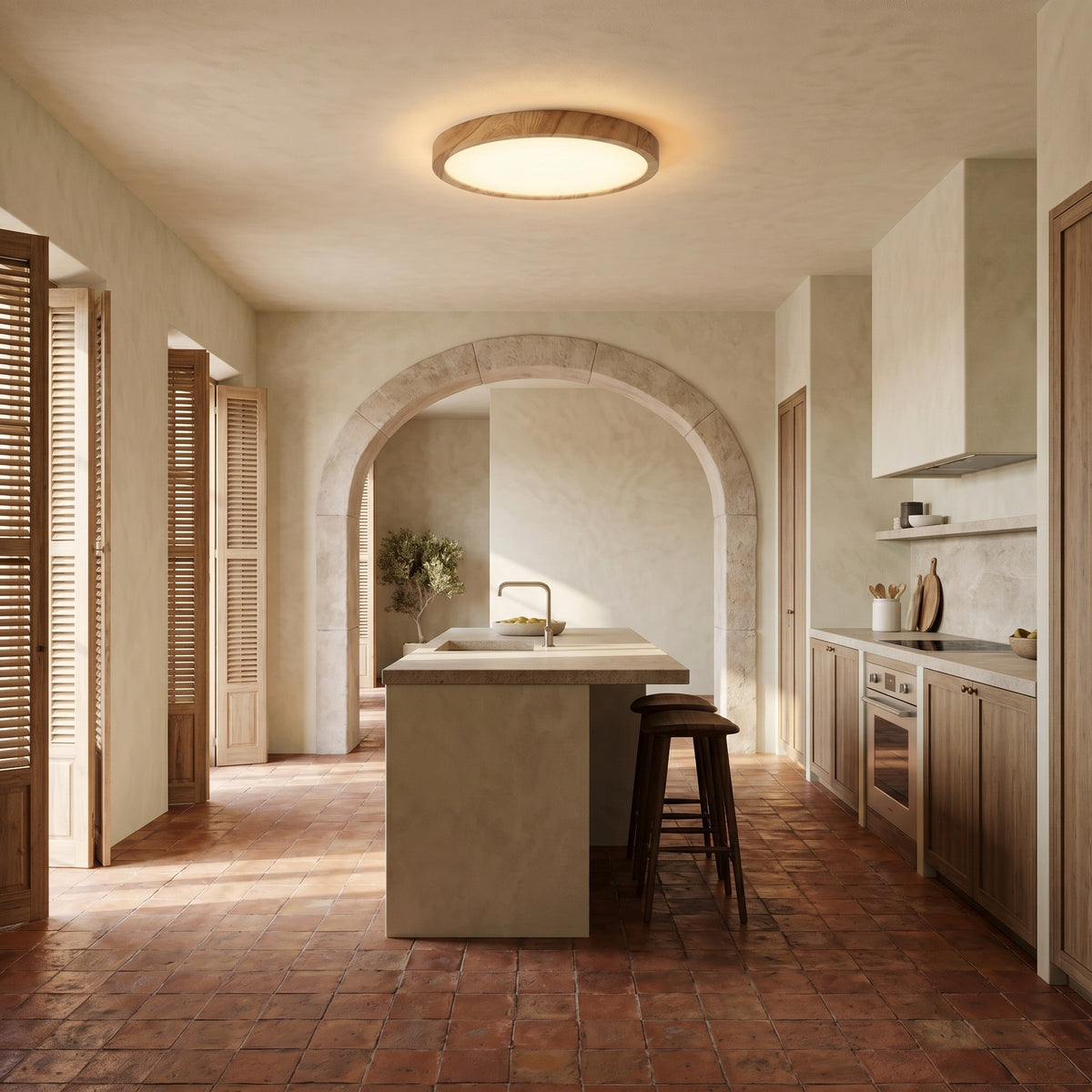 Plafonnier Éclipse, dans une villa méditerranéenne, allumée