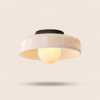 Plafonnier Tambour vintage allumé, lumière chaude