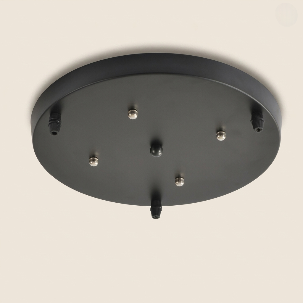 Platine de plafond ronde noire pour suspensions multiples