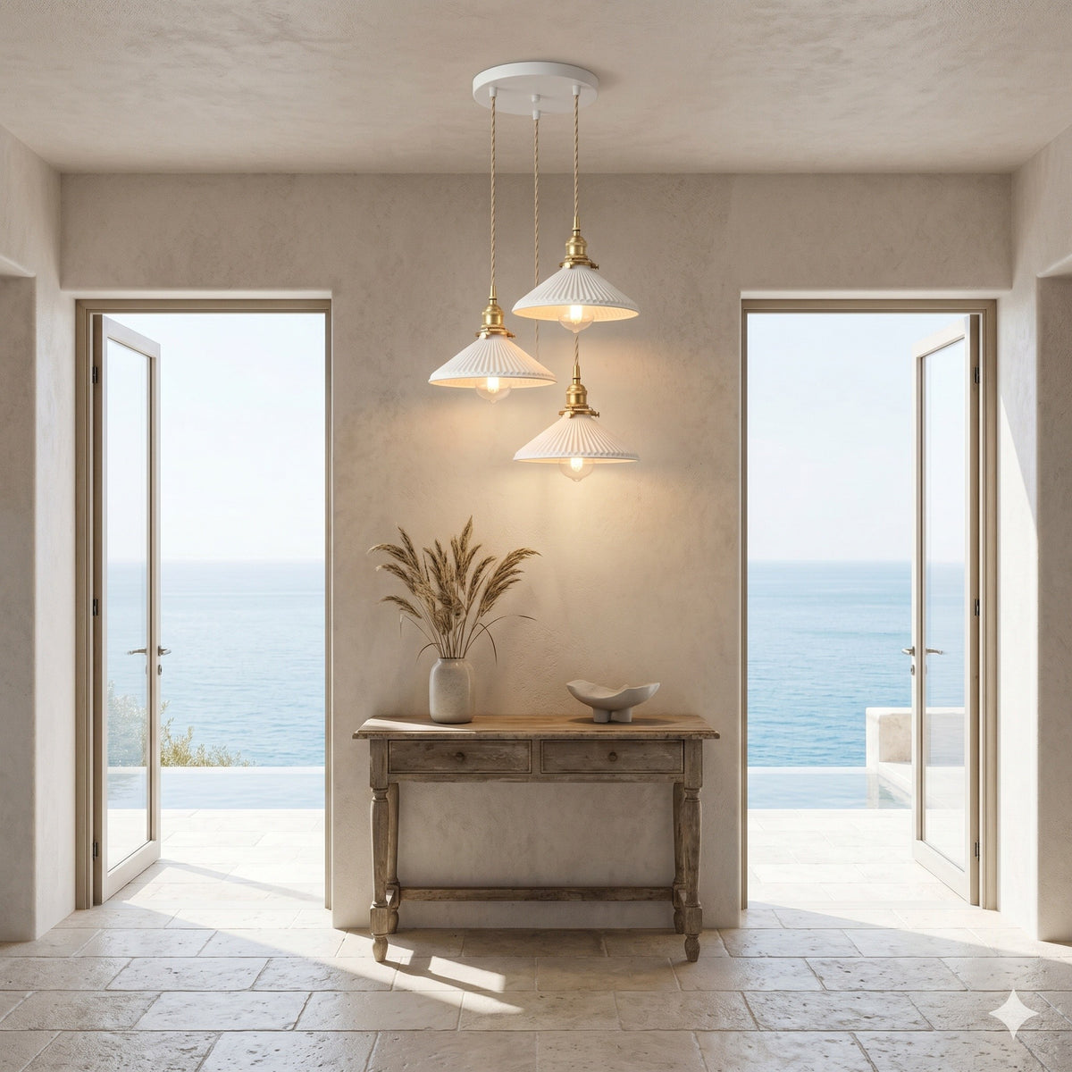 Suspension Ombrelle, dans une villa avec vue sur la mer, allumée