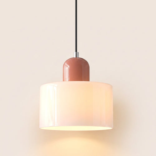 Suspension Laque art déco allumée, verre opale lumière chaude